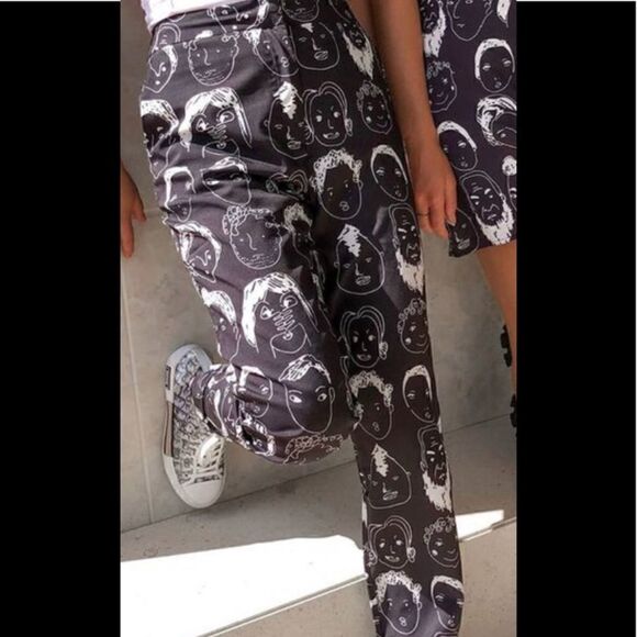 Shekou - Black Abstract Face Pants - 2X - Picture 1 of 5